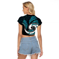 New Zealand Raglan Cropped T Shirt Maori With Silver Fern Papua Shell Green Ver.2 LT6 - Wonder Print Shop