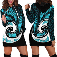 New Zealand Hoodie Dress Maori With Silver Fern Light Blue LT6 - Wonder Print Shop