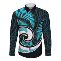 New Zealand Long Sleeve Button Shirt Maori With Silver Fern Light Blue LT6 - Wonder Print Shop