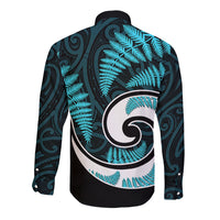 New Zealand Long Sleeve Button Shirt Maori With Silver Fern Light Blue LT6 - Wonder Print Shop