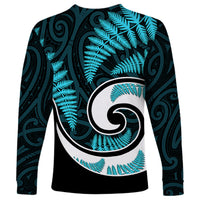New Zealand Long Sleeve Shirt Maori With Silver Fern Light Blue LT6 - Wonder Print Shop