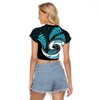 New Zealand Raglan Cropped T Shirt Maori With Silver Fern Light Blue LT6 - Wonder Print Shop