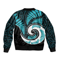 New Zealand Sleeve Zip Bomber Jacket Maori With Silver Fern Light Blue LT6 - Wonder Print Shop
