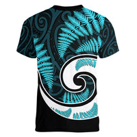 New Zealand Women V Neck T Shirt Maori With Silver Fern Light Blue LT6 - Wonder Print Shop