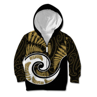 New Zealand Kid Hoodie Maori With Silver Fern Gold LT6 - Wonder Print Shop