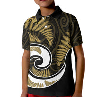 New Zealand Kid Polo Shirt Maori With Silver Fern Gold LT6 - Wonder Print Shop