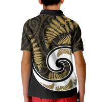 New Zealand Kid Polo Shirt Maori With Silver Fern Gold LT6 - Wonder Print Shop
