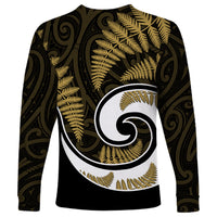 New Zealand Long Sleeve Shirt Maori With Silver Fern Gold LT6 - Wonder Print Shop