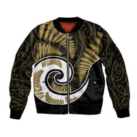 New Zealand Sleeve Zip Bomber Jacket Maori With Silver Fern Gold LT6 - Wonder Print Shop
