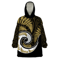 New Zealand Wearable Blanket Hoodie Maori With Silver Fern Gold LT6 - Wonder Print Shop