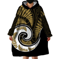 New Zealand Wearable Blanket Hoodie Maori With Silver Fern Gold LT6 - Wonder Print Shop