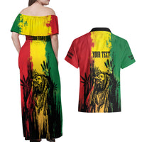 Legend Bob Personalized Couples Matching Off Shoulder Maxi Dress and Hawaiian Shirt Reggae Grunge LT7 - Wonder Print Shop