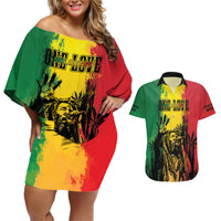 Legend Bob Personalized Couples Matching Off Shoulder Short Dress and Hawaiian Shirt Reggae Grunge LT7 - Wonder Print Shop