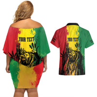 Legend Bob Personalized Couples Matching Off Shoulder Short Dress and Hawaiian Shirt Reggae Grunge LT7 - Wonder Print Shop