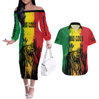 Legend Bob Personalized Couples Matching Off The Shoulder Long Sleeve Dress and Hawaiian Shirt Reggae Grunge LT7 - Wonder Print Shop