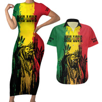 Legend Bob Personalized Couples Matching Short Sleeve Bodycon Dress and Hawaiian Shirt Reggae Grunge LT7 - Wonder Print Shop