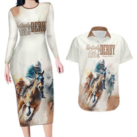Personalised Kentucky Horse Racing Couples Matching Long Sleeve Bodycon Dress and Hawaiian Shirt 151st Anniversary LT7