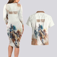 Personalised Kentucky Horse Racing Couples Matching Long Sleeve Bodycon Dress and Hawaiian Shirt 151st Anniversary LT7