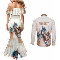 Personalised Kentucky Horse Racing Couples Matching Mermaid Dress and Long Sleeve Button Shirt 151st Anniversary LT7