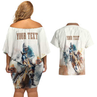 Personalised Kentucky Horse Racing Couples Matching Off Shoulder Short Dress and Hawaiian Shirt 151st Anniversary LT7