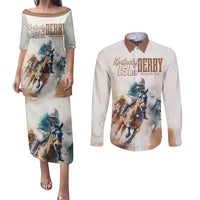 Personalised Kentucky Horse Racing Couples Matching Puletasi and Long Sleeve Button Shirt 151st Anniversary LT7