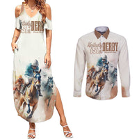 Personalised Kentucky Horse Racing Couples Matching Summer Maxi Dress and Long Sleeve Button Shirt 151st Anniversary LT7