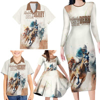 Personalised Kentucky Horse Racing Family Matching Long Sleeve Bodycon Dress and Hawaiian Shirt 151st Anniversary LT7