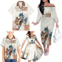 Personalised Kentucky Horse Racing Family Matching Off Shoulder Long Sleeve Dress and Hawaiian Shirt 151st Anniversary LT7