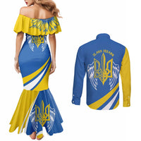 Ukraine Stylized Tryzub Couples Matching Mermaid Dress and Long Sleeve Button Shirt Slava Ukraini