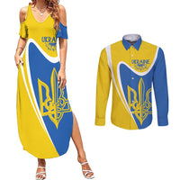 Ukraine Stylized Tryzub Couples Matching Summer Maxi Dress and Long Sleeve Button Shirt Slava Ukraini