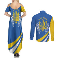 Ukraine Stylized Tryzub Couples Matching Summer Maxi Dress and Long Sleeve Button Shirt Slava Ukraini