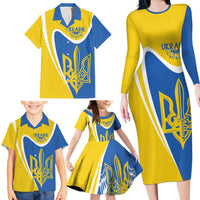 Ukraine Stylized Tryzub Family Matching Long Sleeve Bodycon Dress and Hawaiian Shirt Slava Ukraini