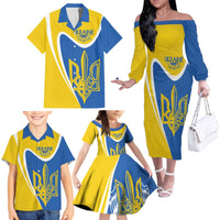 Ukraine Stylized Tryzub Family Matching Off The Shoulder Long Sleeve Dress and Hawaiian Shirt Slava Ukraini