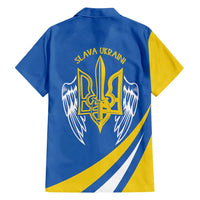 Ukraine Stylized Tryzub Family Matching Off Shoulder Short Dress and Hawaiian Shirt Slava Ukraini