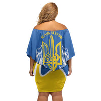 Ukraine Stylized Tryzub Family Matching Off Shoulder Short Dress and Hawaiian Shirt Slava Ukraini