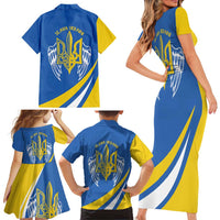 Ukraine Stylized Tryzub Family Matching Short Sleeve Bodycon Dress and Hawaiian Shirt Slava Ukraini