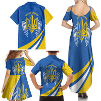 Ukraine Stylized Tryzub Family Matching Summer Maxi Dress and Hawaiian Shirt Slava Ukraini