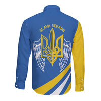 Ukraine Stylized Tryzub Long Sleeve Button Shirt Slava Ukraini