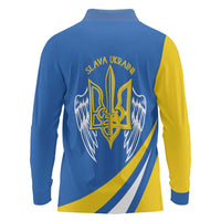 Ukraine Stylized Tryzub Long Sleeve Polo Shirt Slava Ukraini