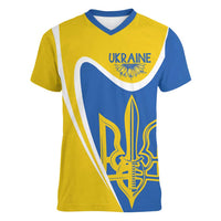 Ukraine Stylized Tryzub Women V-Neck T-Shirt Slava Ukraini