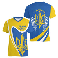 Ukraine Stylized Tryzub Women V-Neck T-Shirt Slava Ukraini