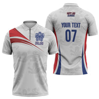 England Football WC2026 Custom Zipper Polo Shirt Three Lions - Happy And Glorious