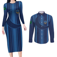 Saudi Football Al Zaeem Custom Couples Matching Long Sleeve Bodycon Dress and Long Sleeve Button Shirt Crescent Moon - Wonder Print Shop