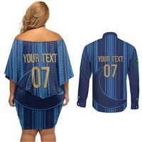 Saudi Football Al Zaeem Custom Couples Matching Off Shoulder Short Dress and Long Sleeve Button Shirt Crescent Moon - Wonder Print Shop