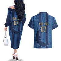 Saudi Football Al Zaeem Custom Couples Matching Off The Shoulder Long Sleeve Dress and Hawaiian Shirt Crescent Moon - Wonder Print Shop
