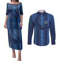 Saudi Football Al Zaeem Custom Couples Matching Puletasi and Long Sleeve Button Shirt Crescent Moon - Wonder Print Shop