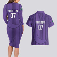 Saudi Football Al Zaeem Custom Couples Matching Long Sleeve Bodycon Dress and Hawaiian Shirt Crescent Moon - Purple - Wonder Print Shop