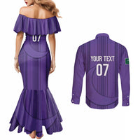 Saudi Football Al Zaeem Custom Couples Matching Mermaid Dress and Long Sleeve Button Shirt Crescent Moon - Purple - Wonder Print Shop
