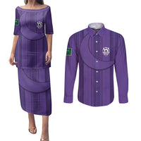 Saudi Football Al Zaeem Custom Couples Matching Puletasi and Long Sleeve Button Shirt Crescent Moon - Purple - Wonder Print Shop