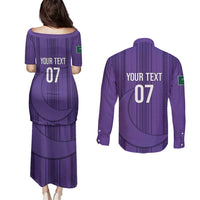 Saudi Football Al Zaeem Custom Couples Matching Puletasi and Long Sleeve Button Shirt Crescent Moon - Purple - Wonder Print Shop